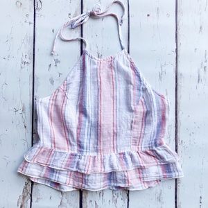 American Eagle Pink White and Blue Halter Top with Tie Back Size XS